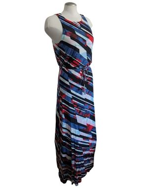 RW&Co Women's Maxi Dress Size Mediun Abstract Red, Blue & White Sleeveless